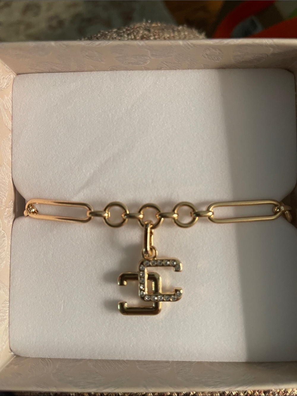 Chico’s Gold Chain Bracelet with Crystal Charm- NIB